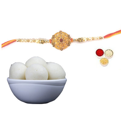 Well Designed Rakhi With Rasgulla