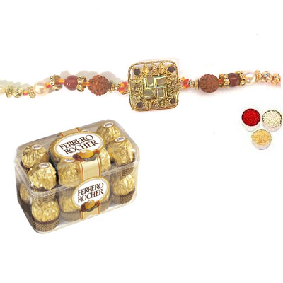 Swastik Rakhi For Bhai With Ferrero