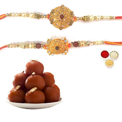 Set Of 2 Designer Rakhi With Gulab Jamun