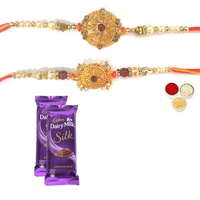 Set Of 2 Designer Rakhi With Silk