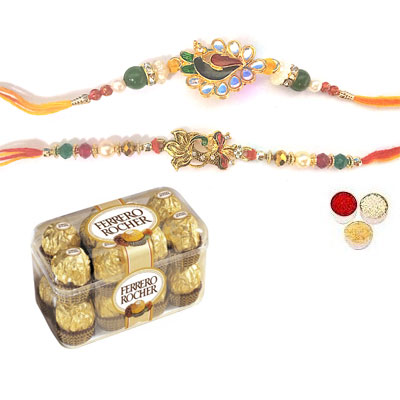 Set Of 2 Peacock Rakhi With Ferrero