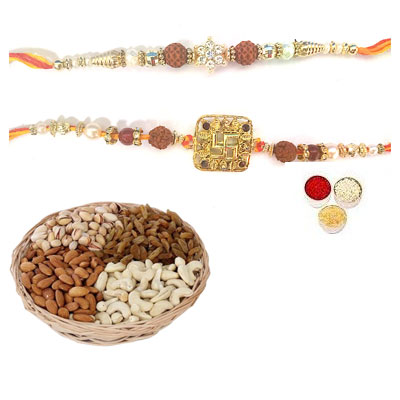 Set Of 2 Rudraksha Rakhi With Mix Dry Fruits