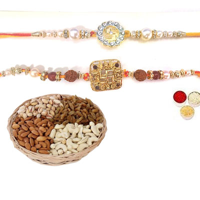 Set Of 2 Swastik Rakhi With Mix Dry Fruits