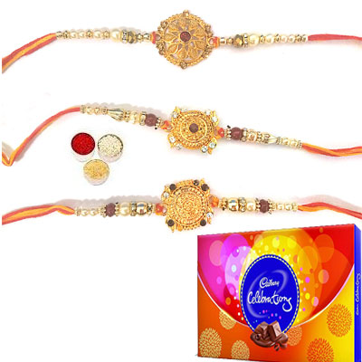 Set Of 3 Designer Rakhi With Celebration