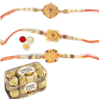 Set Of 3 Designer Rakhi With Ferrero