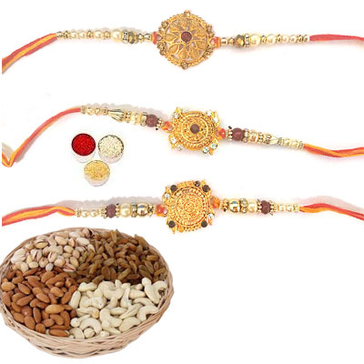 Set Of 3 Designer Rakhi With Mix Dry Fruits