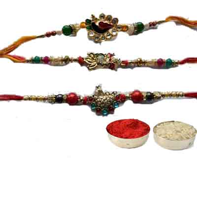 Set Of 3 Peacock Rakhi