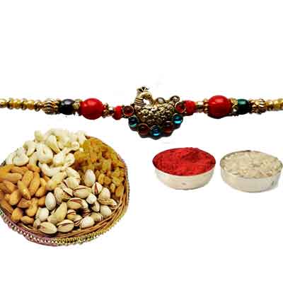 Peacock Rakhi For Brother With Mix Dry Fruits