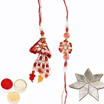 Awesome Rakhi Set for Bhaiya Bhabhi & Kaju Katli