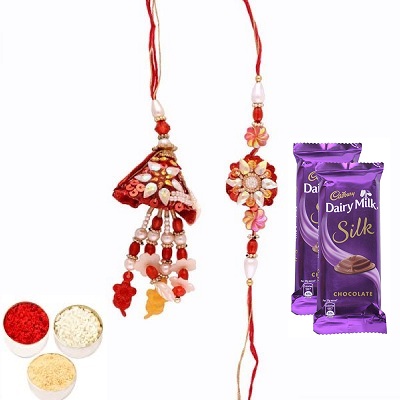 Awesome Rakhi Set for Bhaiya Bhabhi & Silk