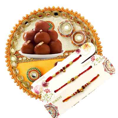 3 Rakhi with Rakhi Thali & Gulab Jamun