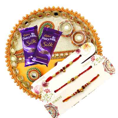 3 Rakhi with thali, Silk