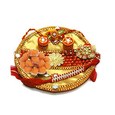 Decorated Rakhi Thali with Laddu