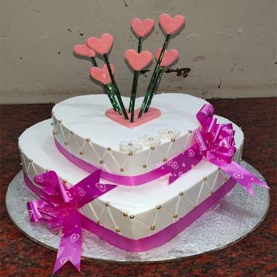 Eggless 2 Tier Heart Shape Pineapple Cake