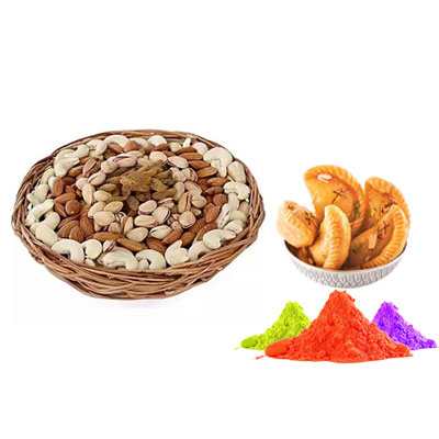 Mix Dry Fruits with Gulal & Gujiya