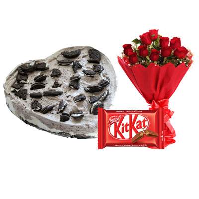 Heart Oreo Cake, Red Roses & Kitkat