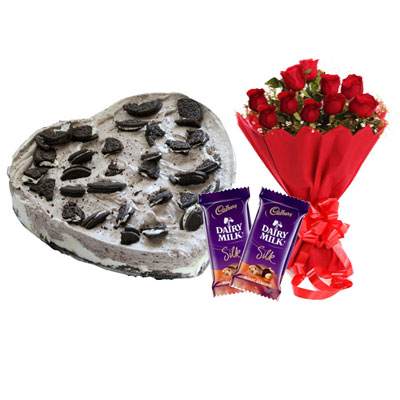 Heart Oreo Cake, Red Roses & Silk