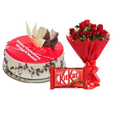 Eggless Strawberry Cake, Bouquet & Kitkat