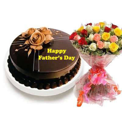 Fathers Day Chocolate Truffle Cake & Bouquet
