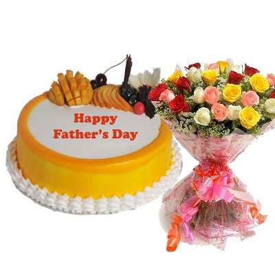 Fathers Day Mango Cake & Bouquet