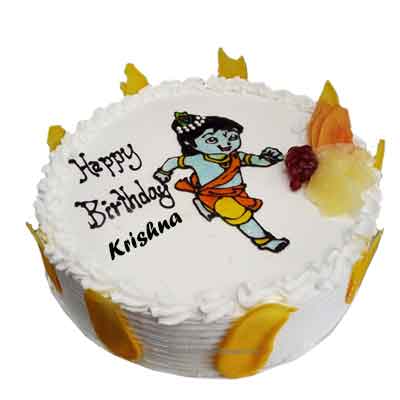 Happy Birthday Krishna Vanilla Cake