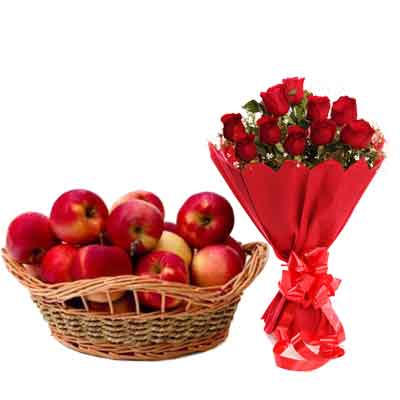Apple Basket With Bouquet