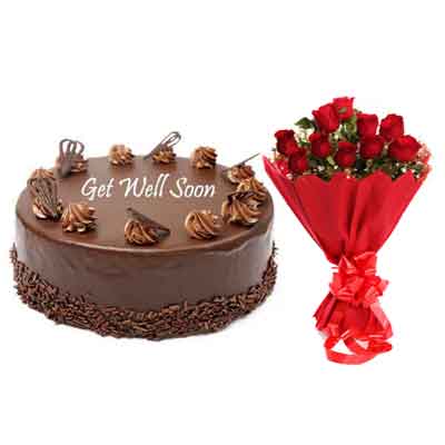 Get Well Soon Chocolate Cake With Bouquet