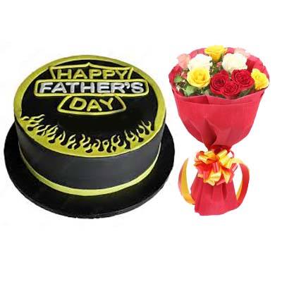 Delicious Fathers Day Cake with Bouquet
