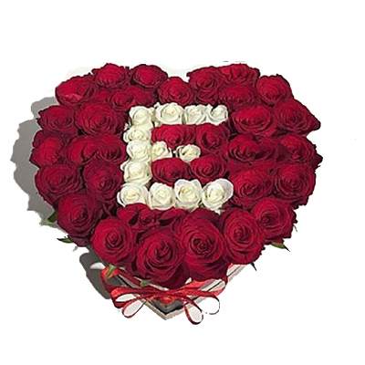 Letter in Heart Shaped Rose Arrangement in Box