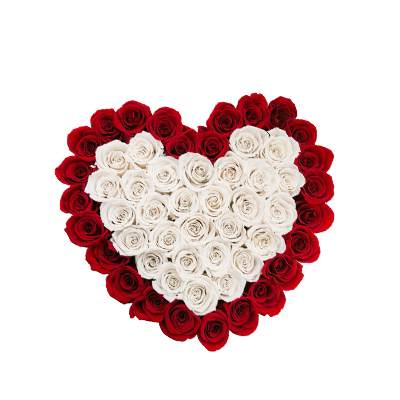 White & Red Roses Heart Shape Arrangement