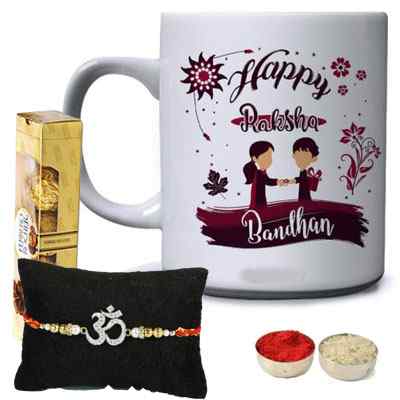 Om rakhi with Mug & Ferrero