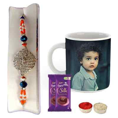 Premium Rakhi with Photo Mug & Silk