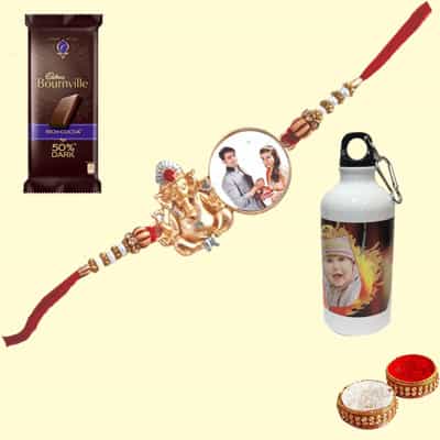 Personalized Ganesha Rakhi with Sipper & Bournville