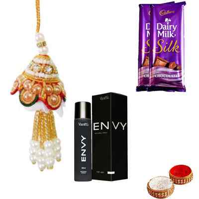 Designer Bhabhi Rakhi with Envy Perfume & Silk